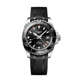 HydroConquest GMT - 41mm Black on Rubber Strap