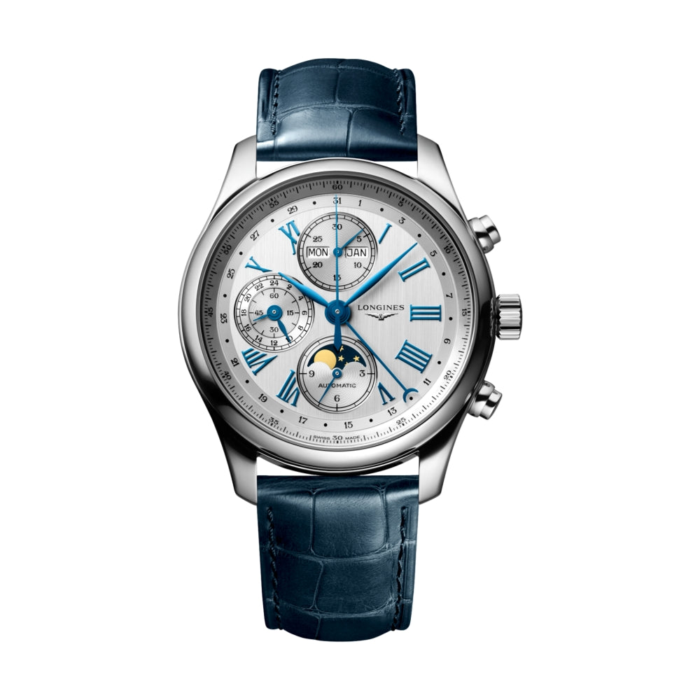 Master Collection Chronograph Moonphase 42mm - Silver on Leather Strap