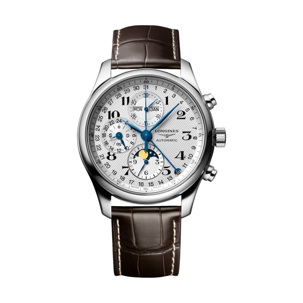 Master Collection Chronograph Moonphase 42mm - Silver on Leather Strap