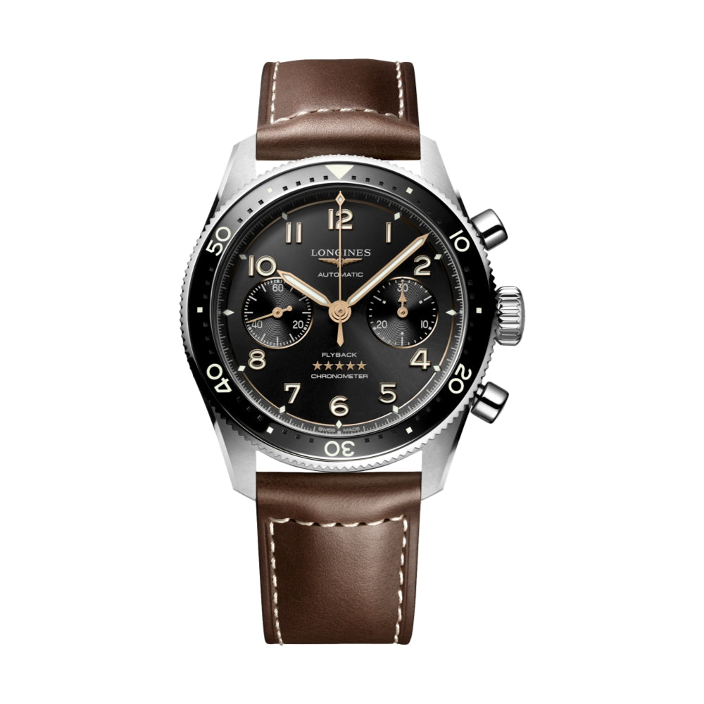 Spirit Flyback 42mm - Black on Leather Strap