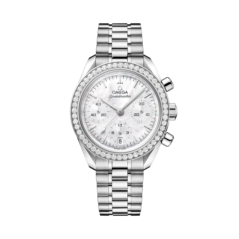 Speedmaster Chronograph 38mm - White, Mother-of-Pearl, Diamond-Set Bezel on Bracelet