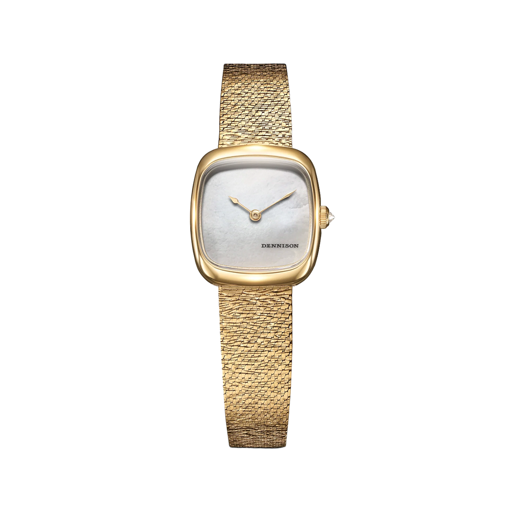 ALD Mini gold watch with white mother of pearl dial and textured gold bracelet