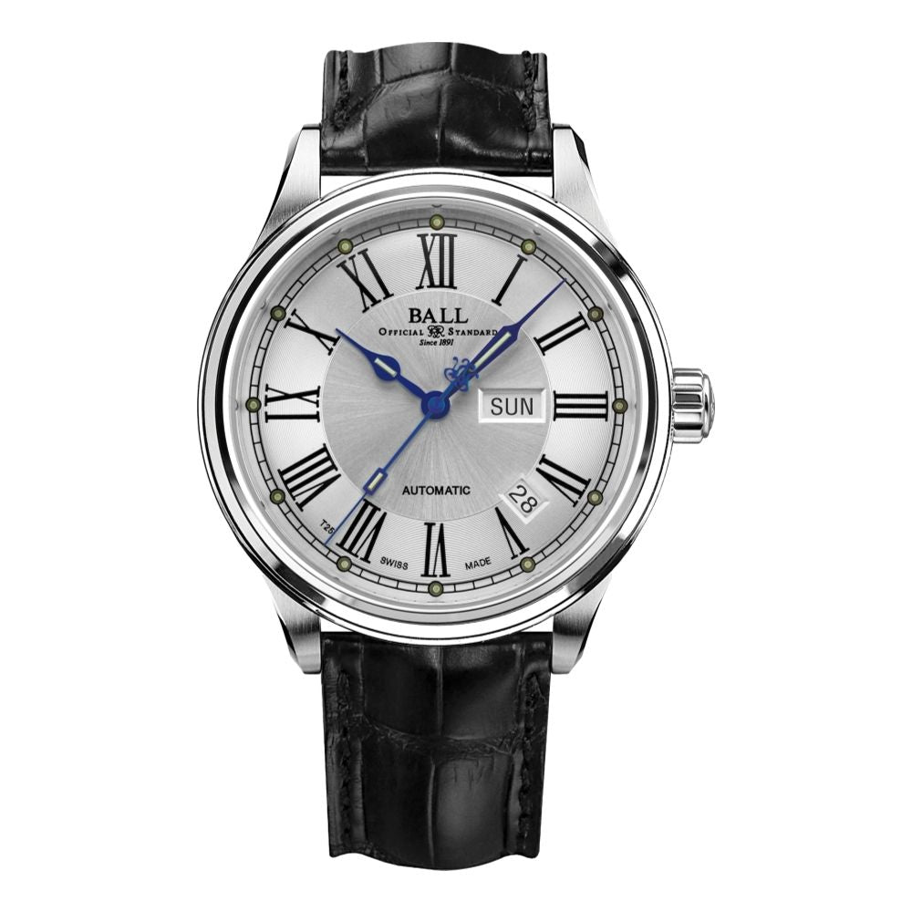 Trainmaster Roman 41mm - Silver on Leather Strap