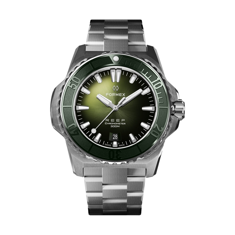 REEF Automatic Chronometer COSC 300M Green Bezel 42mm - Green on Bracelet