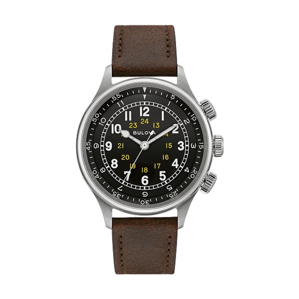 A-15 Pilot Military 42mm - Black on Leather Strap