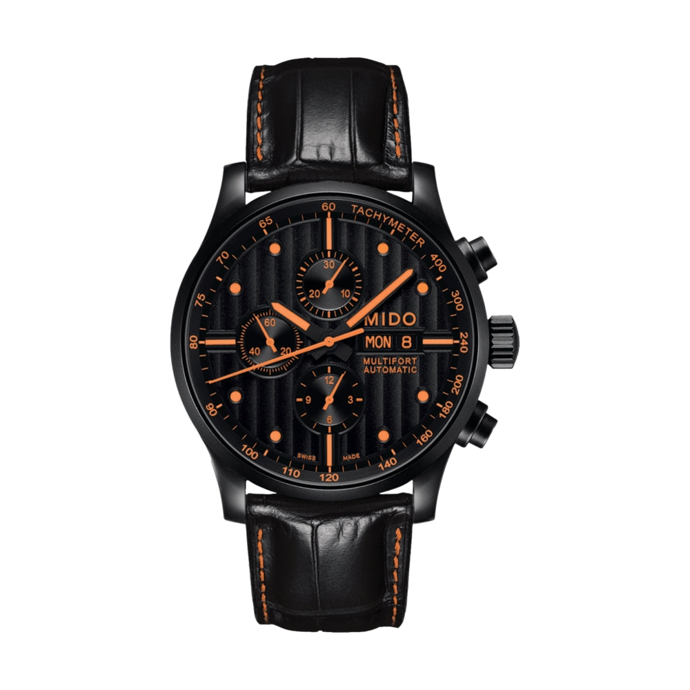 Multifort Chronograph Special Edition 44mm - Black and Orange on Leather Strap