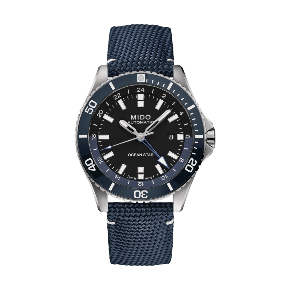 Ocean Star GMT 44mm - Black w/ Blue Bezel on Fabric Strap