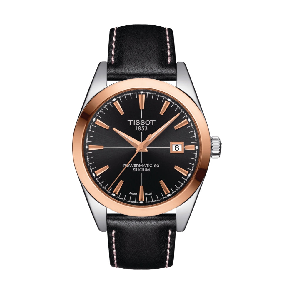 Gentleman Powermatic 80 Silicium Solid 18K Gold bezel 40mm - Black on Leather Strap