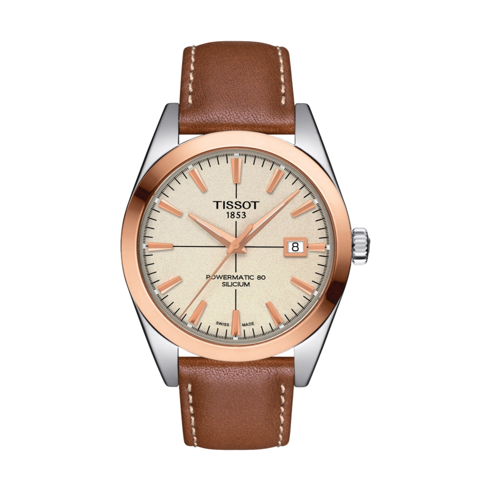 Gentleman Powermatic 80 Silicium Solid 18K Gold bezel 40mm - Cream on Leather Strap