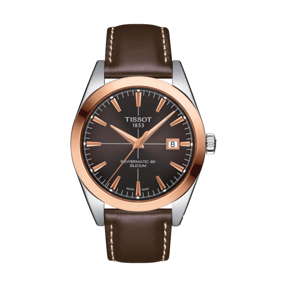 Gentleman Powermatic 80 Silicium Solid 18K Gold bezel 40mm - Brown on Leather Strap