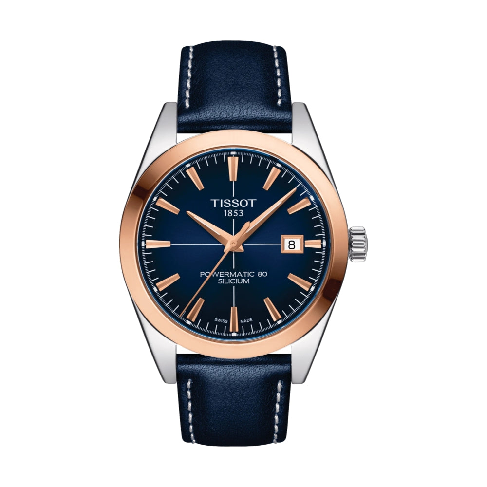 Gentleman Powermatic 80 Silicium Solid 18K Gold Bezel 40mm - Blue on Leather Strap