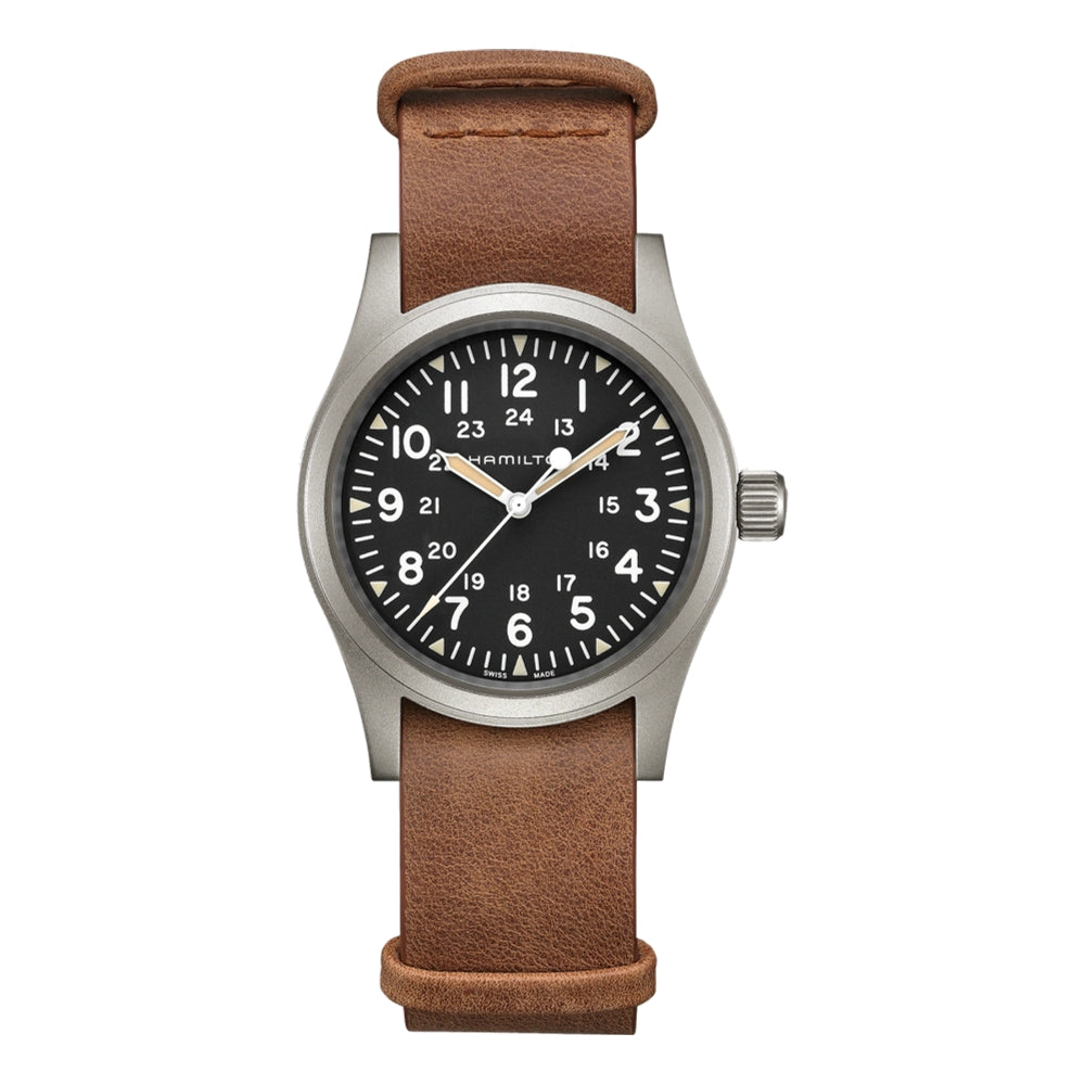 Khaki Field Mechanical Black Dial Leather Strap