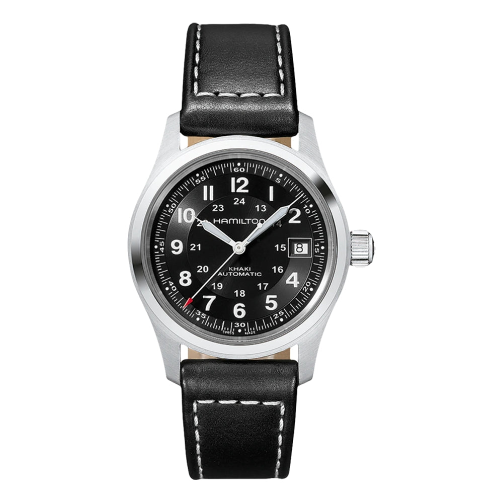 Khaki Field Auto 38mm - Black on Leather Strap