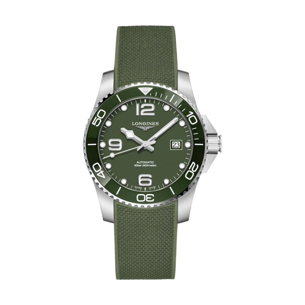 HydroConquest 41mm - Green on Rubber Strap