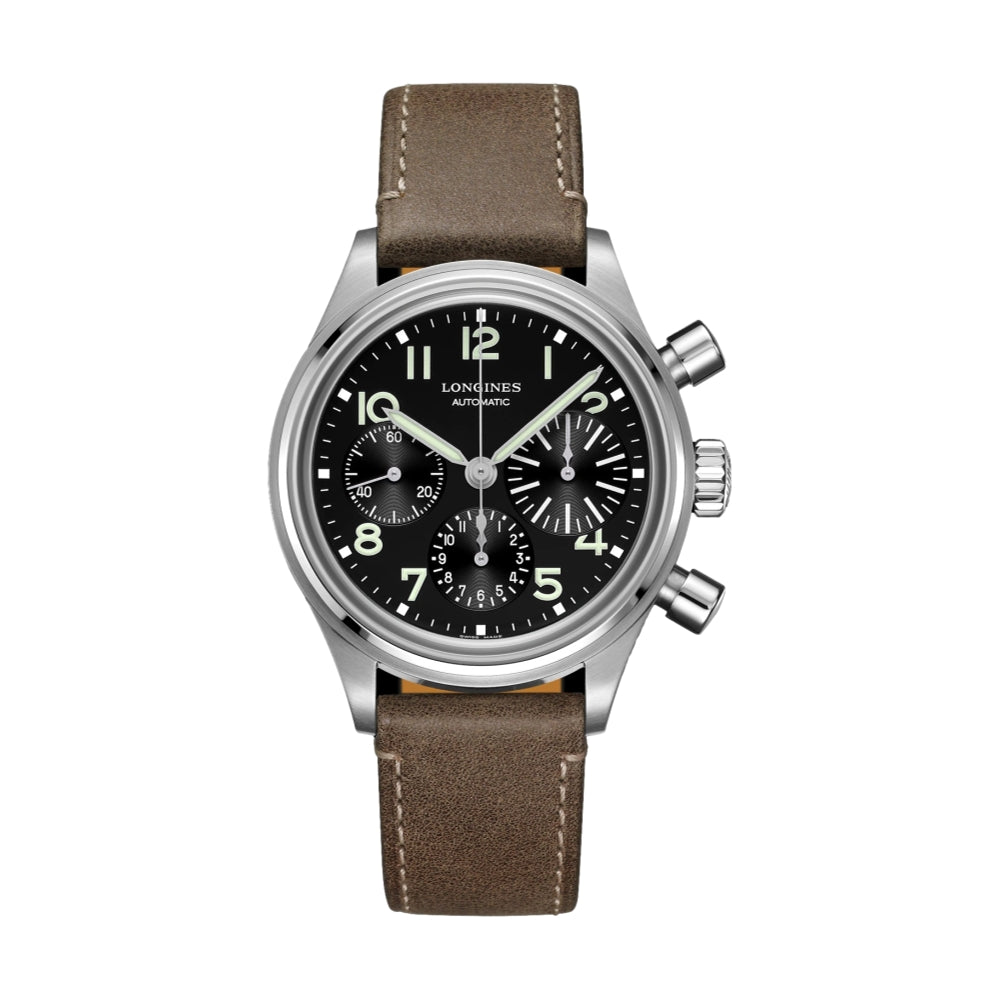 Avigation BigEye 41mm - Black on Leather Strap